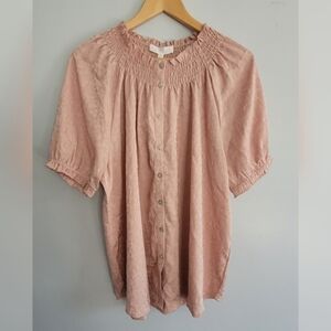 Adyson Parker Pink Mauve Button Front Short Sleeve Blouse New with Tags